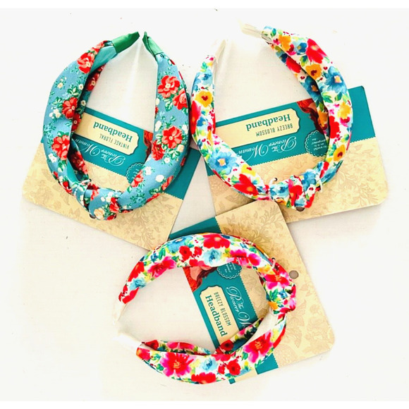 Pioneer Woman | Blue Breezy Blossom Vintage Floral Headbands Set of 3 Red Blue - Picture 2 of 9